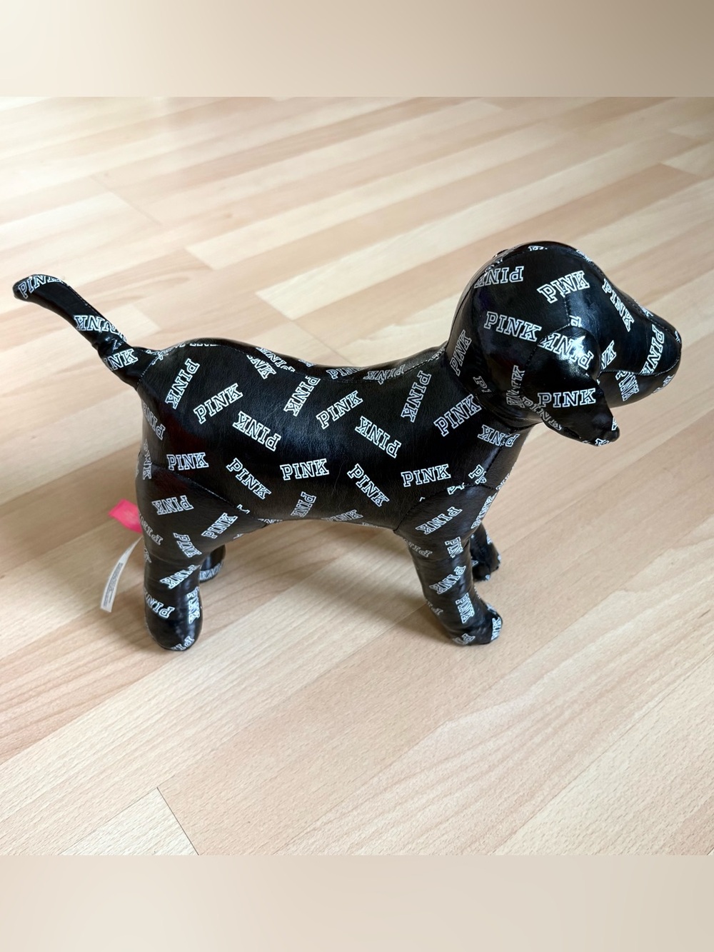 Victoria's Secret PINK Large Vinyl Stuffed Dog Black and White